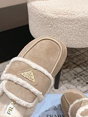 Okify Prada Beige Wool Women Slippers With Thick Soles And Covered Toe 2 - 3