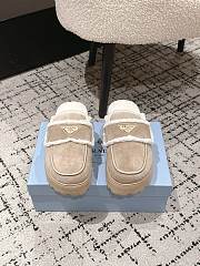 Okify Prada Beige Wool Women Slippers With Thick Soles And Covered Toe 2 - 2