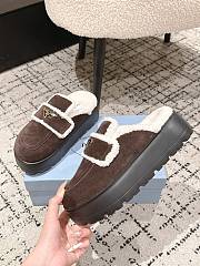 Okify Prada Dark Brown Wool Women Slippers With Thick Soles And Covered Toe 1 - 6