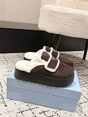 Okify Prada Dark Brown Wool Women Slippers With Thick Soles And Covered Toe 1 - 1
