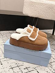 Okify Prada Brown Wool Women Slippers With Thick Soles And Covered Toe 1 - 1