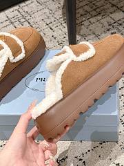 Okify Prada Brown Wool Women Slippers With Thick Soles And Covered Toe 1 - 6