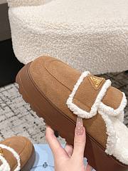 Okify Prada Brown Wool Women Slippers With Thick Soles And Covered Toe 1 - 3