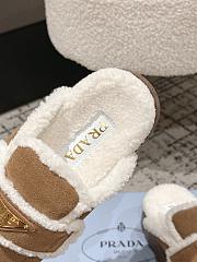 Okify Prada Brown Wool Women Slippers With Thick Soles And Covered Toe 1 - 2
