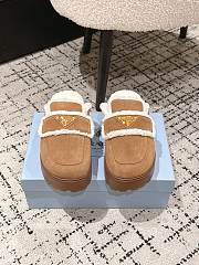 Okify Prada Brown Wool Women Slippers With Thick Soles And Covered Toe 1 - 4