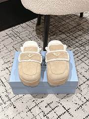 Okify Prada Cream Wool Women Slippers With Thick Soles And Covered Toe 1 - 5