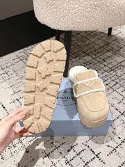 Okify Prada Cream Wool Women Slippers With Thick Soles And Covered Toe 1 - 4