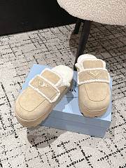 Okify Prada Cream Wool Women Slippers With Thick Soles And Covered Toe 1 - 2