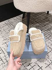 Okify Prada Cream Wool Women Slippers With Thick Soles And Covered Toe 1 - 3