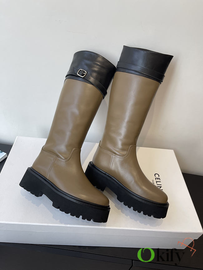 Okify Celine Olive Brown Woman Rider Boots - 1