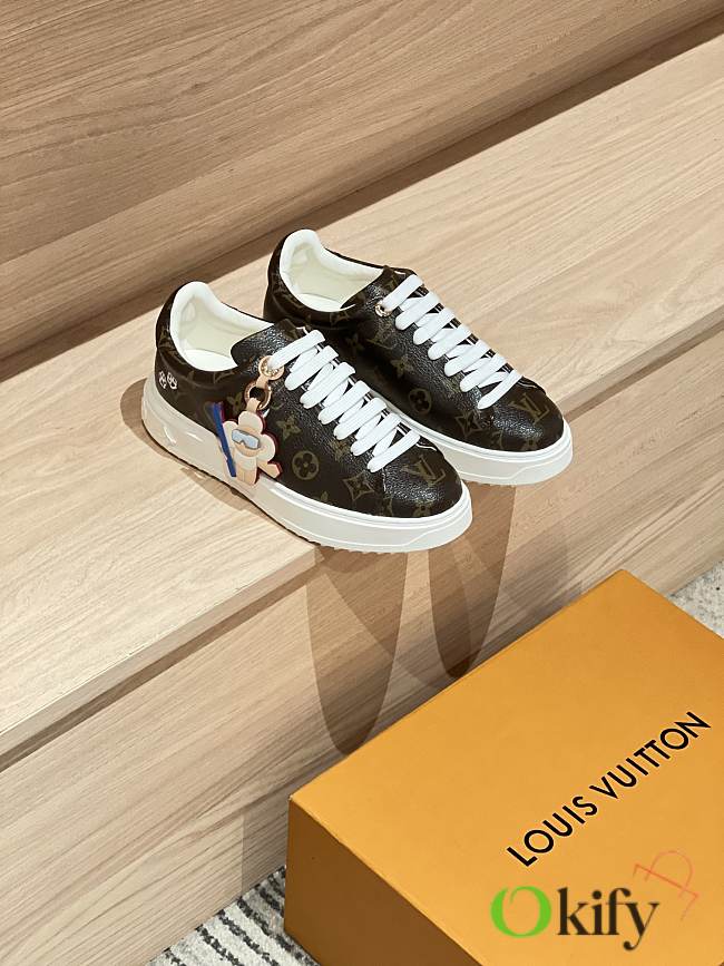 Okify Louis Vuitton Time Out Brown Women Sneakers With Charm - 1