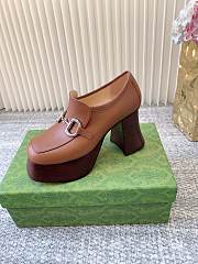 Okify Gucci Brown Platform Chunky Heel Loafers - 4