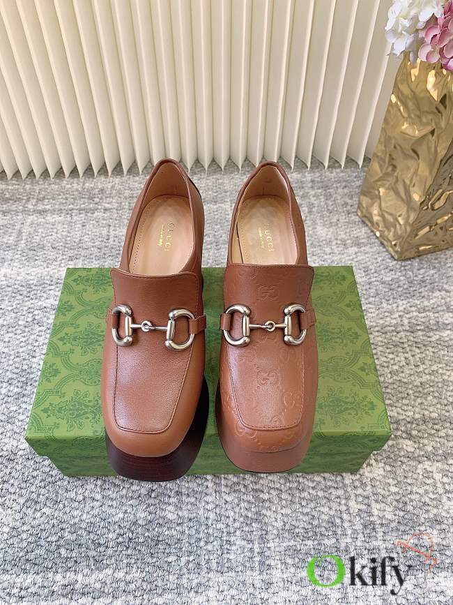 Okify Gucci Brown Platform Chunky Heel Loafers - 1