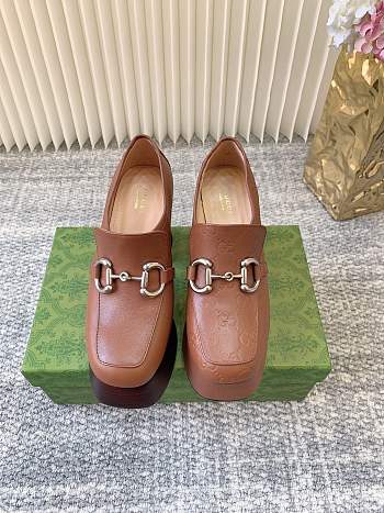 Okify Gucci Brown Platform Chunky Heel Loafers