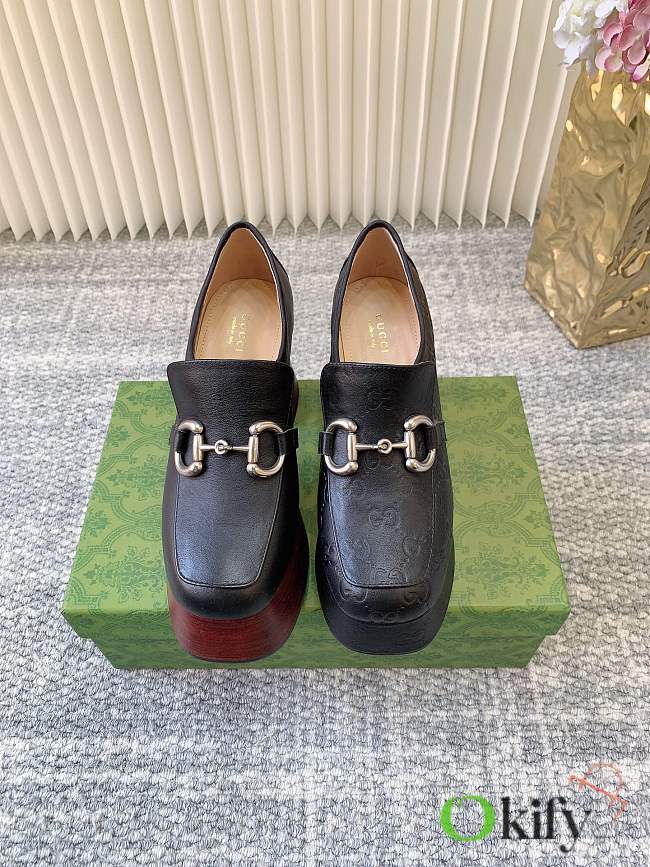 Okify Gucci Black Platform Chunky Heel Loafers - 1