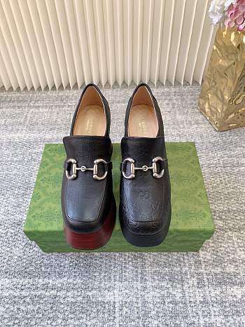 Okify Gucci Black Platform Chunky Heel Loafers