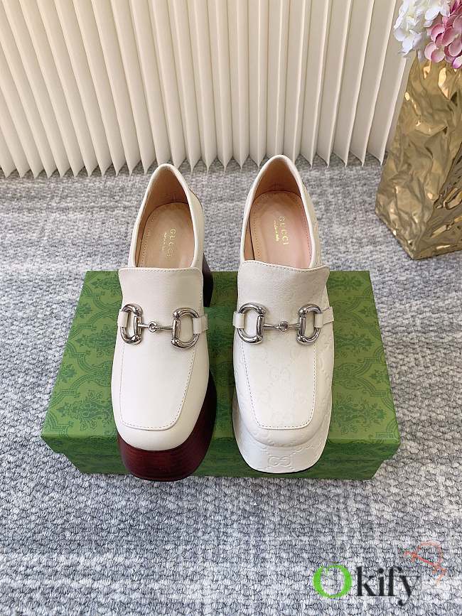 Okify Gucci White Platform Chunky Heel Loafers - 1