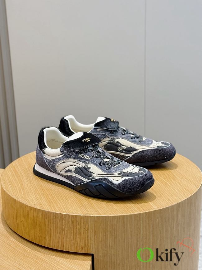Okify Fendi Wave Pulse Black Sneakers 3cm Unisex  - 1