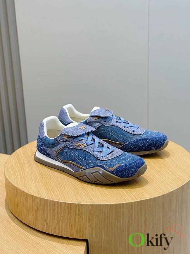 Okify Fendi Wave Pulse Dark Blue Sneakers 3cm Unisex  - 1