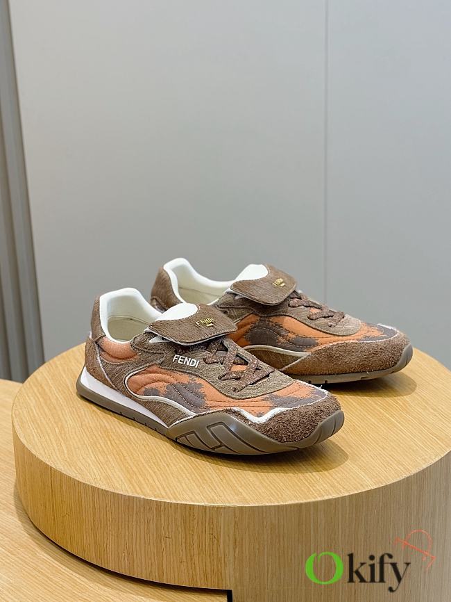Okify Fendi Wave Pulse Brown Sneakers 3cm Unisex  - 1