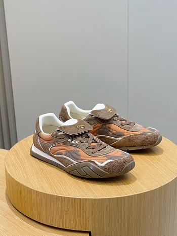 Okify Fendi Wave Pulse Brown Sneakers 3cm Unisex 