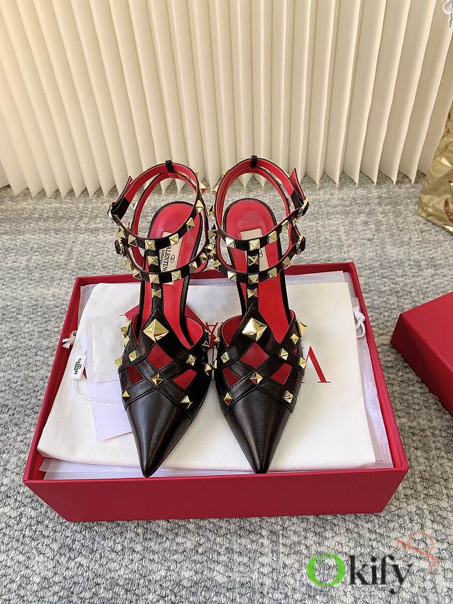 Okify Valentino 2026 Black Studded High Heels 7cm/9cm - 1