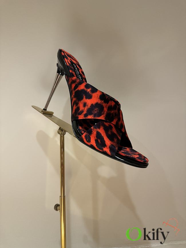 Okify Dolce & Gabbana Red Leopard Silk Open-toe Mule Heels 10cm  - 1