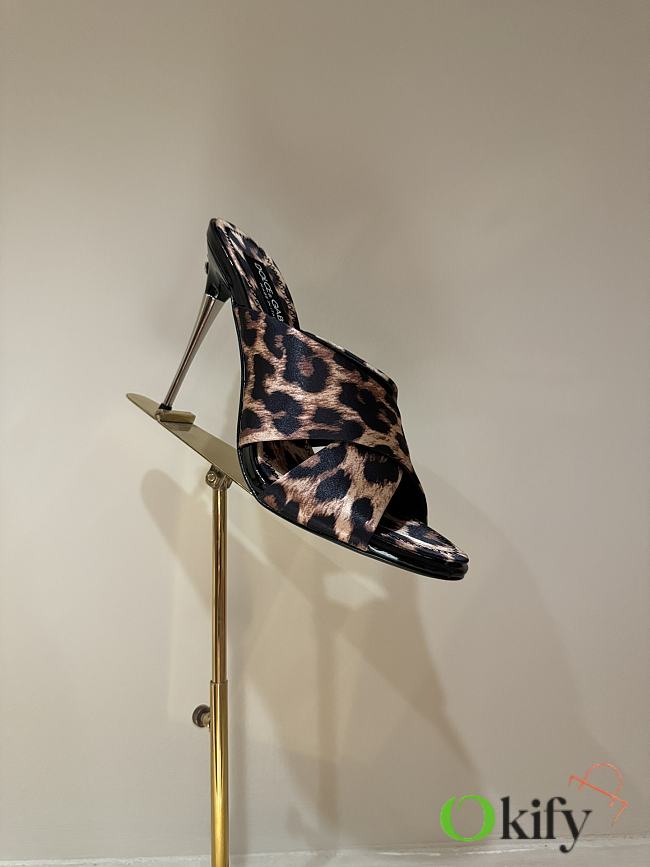 Okify Dolce & Gabbana Brown Leopard Silk Open-toe Mule Heels 10cm  - 1