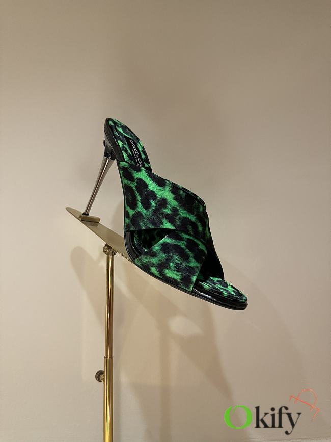 Okify Dolce & Gabbana Green Leopard Silk Open-toe Mule Heels 10cm  - 1