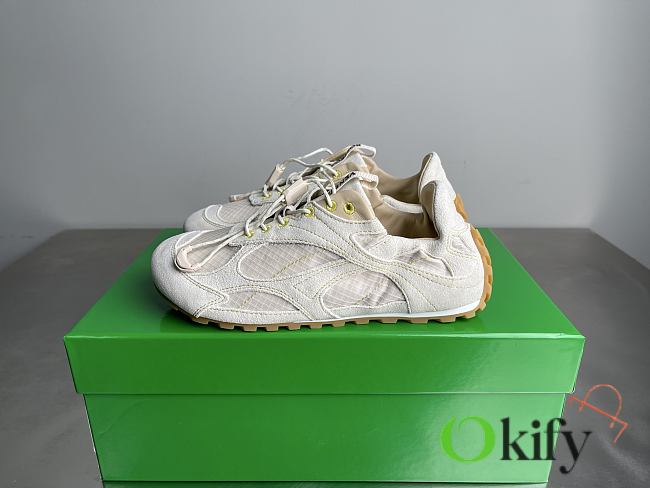Okify Bottega Veneta Orbit Flash White Suede Sneakers  - 1
