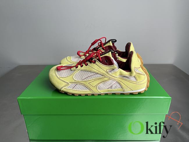 Okify Bottega Veneta Orbit Flash Yellow Suede Sneakers  - 1