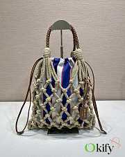 Okify Prada Noué Medium Cotton Macramé Bag Blue And White 1BC111 37x30cm - 1