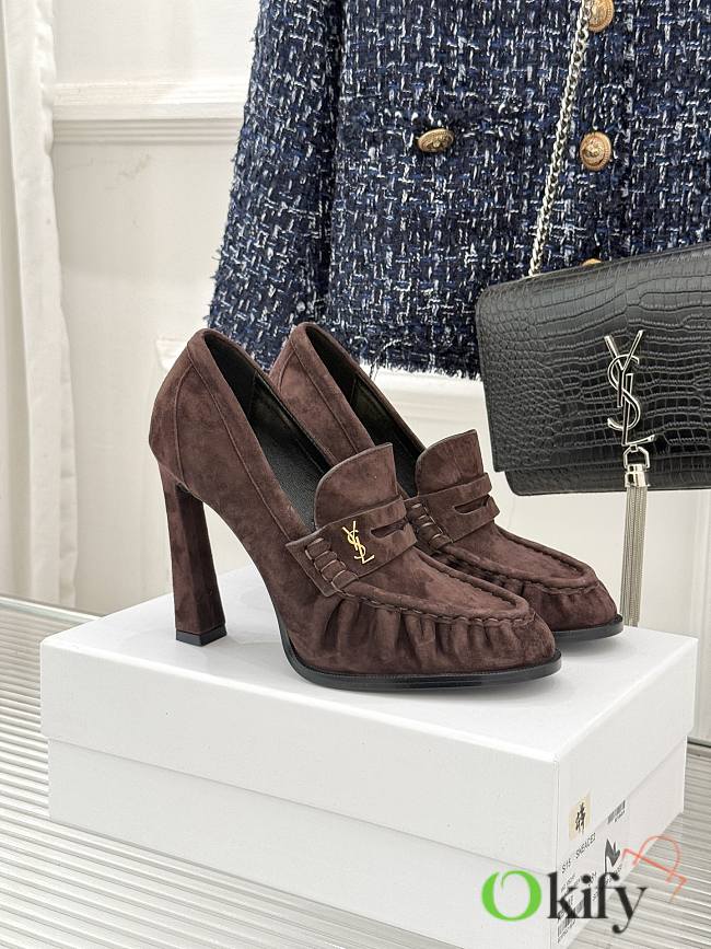 Okify YSL Brown Chocolate Suede High Heels 10.5cm - 1