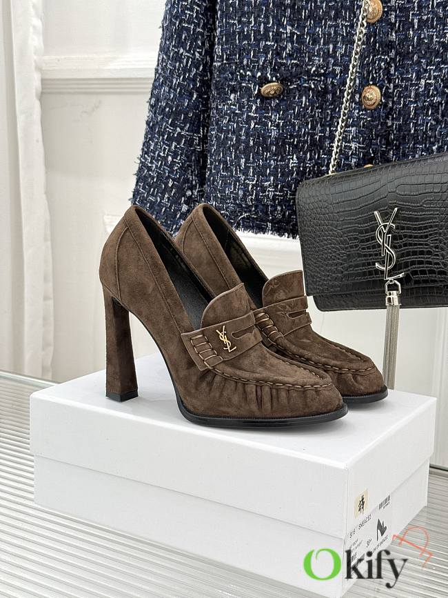 Okify YSL Dark Brown Suede High Heels 10.5cm - 1