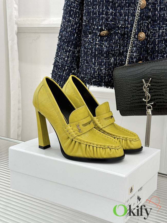 Okify YSL Yellow Leather High Heels 10.5cm - 1