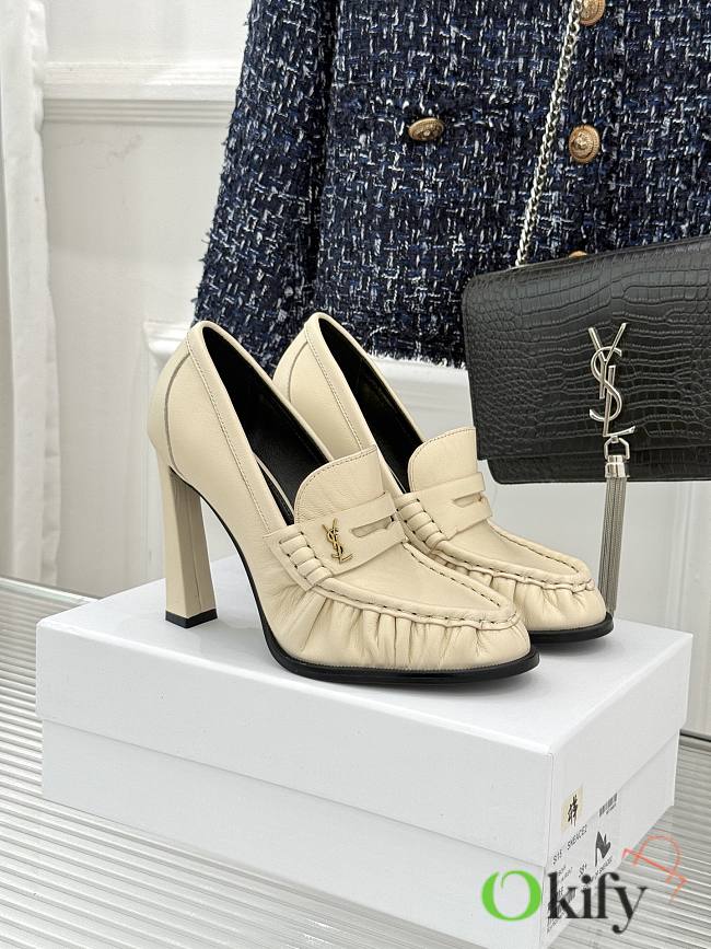 Okify YSL Cream White Leather High Heels 10.5cm - 1