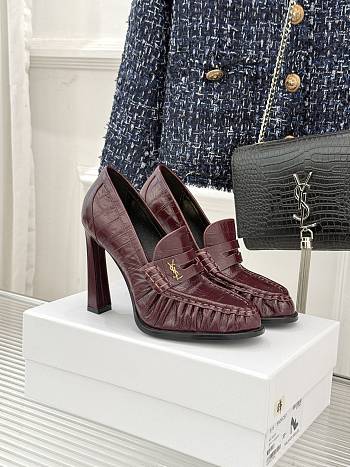 Okify YSL Dark Red Horizontal Leather High Heels 10.5cm