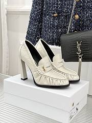 Okify YSL White Horizontal Leather High Heels 10.5cm - 1