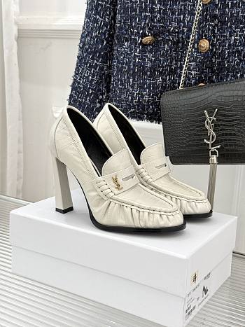 Okify YSL White Horizontal Leather High Heels 10.5cm