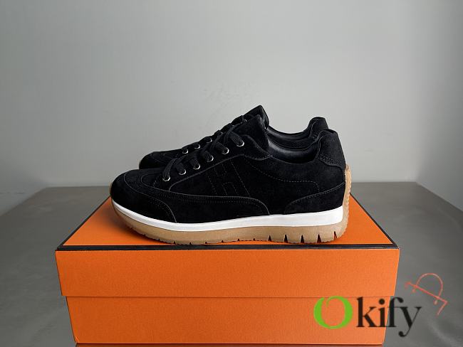 Okify Hermes Libera Black Suede Men Sneakers - 1