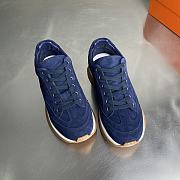 Okify Hermes Libera Dark Blue Suede Men Sneakers - 2