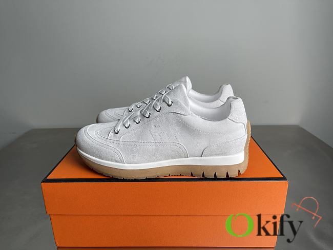 Okify Hermes Libera White Suede Men Sneakers - 1