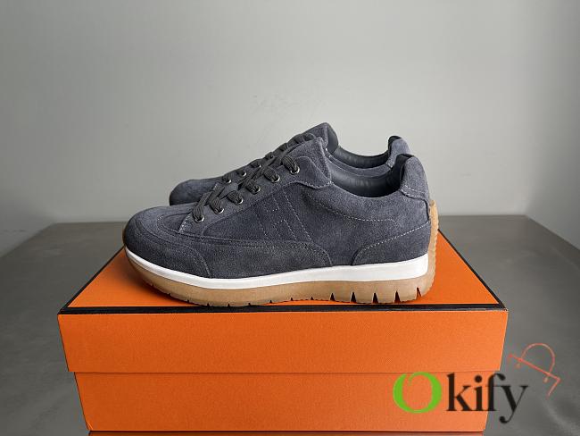 Okify Hermes Libera Gray Suede Men Sneakers - 1