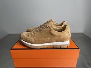 Okify Hermes Libera Brown Suede Men Sneakers - 1