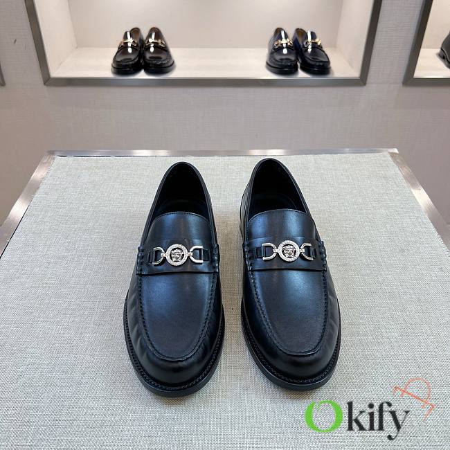 Okify Versace Black Leather Men Loafers - 1