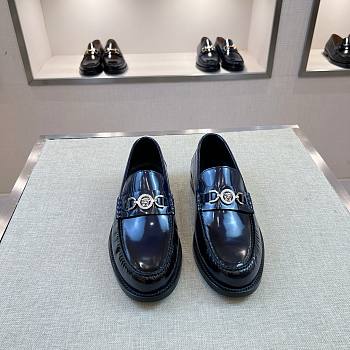 Okify Versace Dark Blue Patent Leather Men Loafers