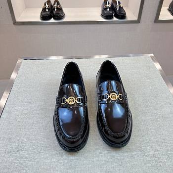 Okify Versace Dark Brown Patent Leather Men Loafers