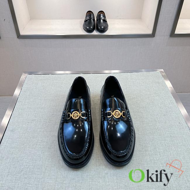 Okify Versace Black Patent Leather Men Loafers - 1