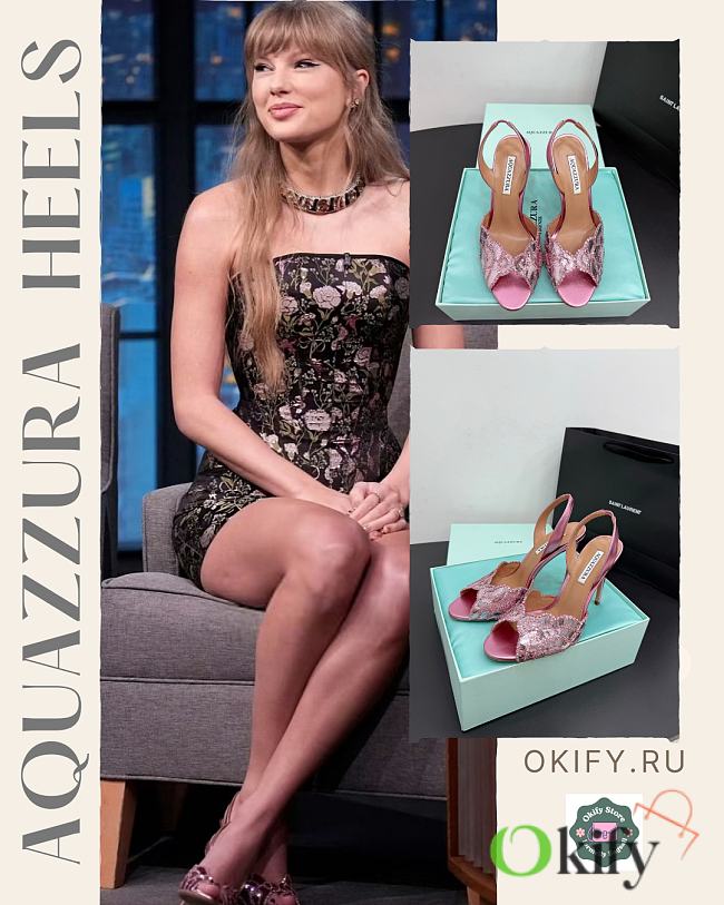 Okify Aquazzura Bling Bling Sequin Pink High Heels 10.5cm-Taylor Swift - 1