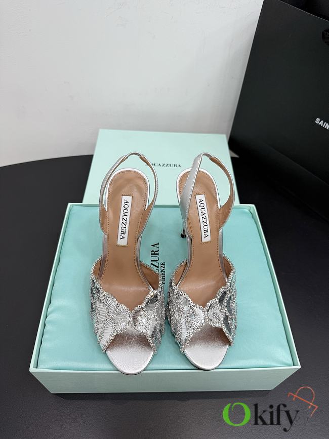 Okify Aquazzura Bling Bling Sequin Silver High Heels 10.5cm  - 1